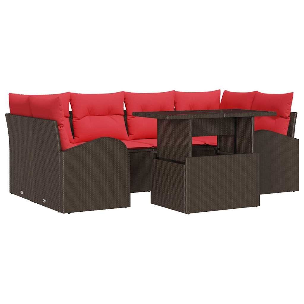 vidaXL Zestaw Sof na Ogród z poduszką 7 pcs Brązowy i czerwony