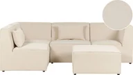 Narożniki - BELIANI Sofa narożnik 4-osobowy prawostronny beżowa sztruksowa z otomaną 4-osobowa nowoczesna kanapa modułowa z poduszką - miniaturka - grafika 1