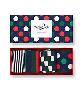 Skarpetki męskie - Happy Socks 4-Pack Holiday Big Dot Gift Set, Skarpety dla kobiet i mężczyzn, Zielony-Czerwony-Pomarańczowy-Biały-Czerwony (36-40) - grafika 1