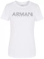 Koszulki i topy damskie - Armani Exchange Damska koszulka bawełniana z dżerseju, dopasowane, logo, biały, XL - miniaturka - grafika 1