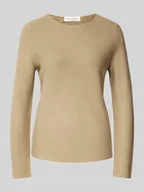 Swetry damskie - Sweter z dzianiny o kroju regular fit z czystej bawełny ze zwijanym brzegiem - miniaturka - grafika 1