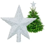 Bombki - GWIAZDA BIAŁA - CZUBEK NA CHOINKĘ, STRZĘPIONY JEŻYK Z EFEKTEM HOLOGRAFICZNYM 3D 20 CM - miniaturka - grafika 1