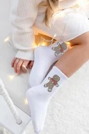 Skarpetki dla dzieci - Skarpetki dziecięce z świątecznym Ciastkiem prążkowany ściągacz białe Milena - miniaturka - grafika 1