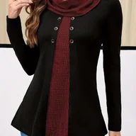 Koszule damskie - TEMU Koszula Damska Elegancka z Długim Rękawem – Dwukolorowa Czarno-Bordowa, Nieprześwitująca Bluzka Biurowa i Formalna, Profesjonalne Topy do Szafy - miniaturka - grafika 1