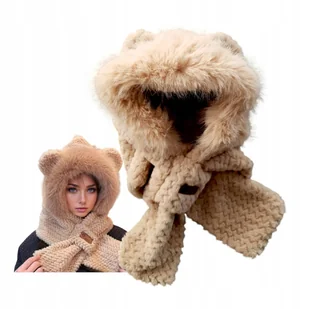 CZAPKA ZIMOWA z szalikiem uszatka SZALIK dziewczynki DAMSKA młodzieżowa 2w1 - Czapki damskie - miniaturka - grafika 1