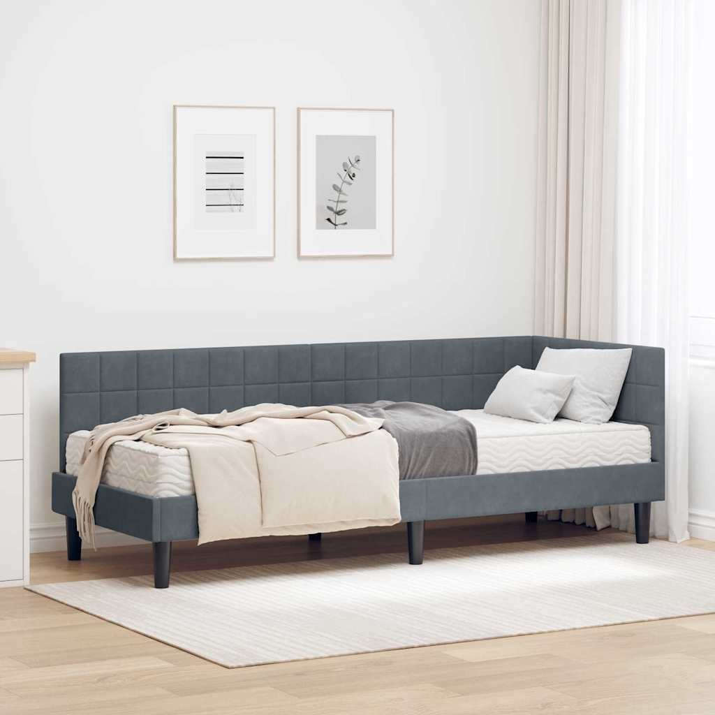 vidaXL Rama Łóżka Narożnego z Materacem 2 pcs Szary Aksamit