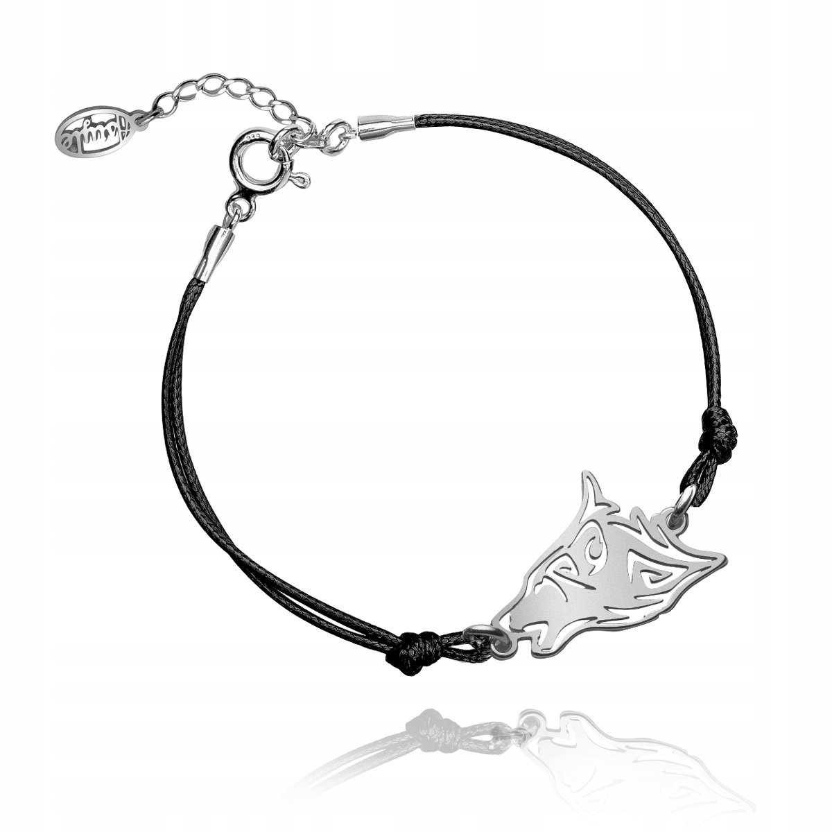 Bransoletka sznurkowa wilk srebrna rodowana