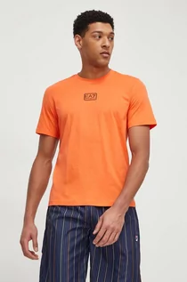Koszulki męskie - EA7 Emporio Armani t-shirt bawełniany męski kolor pomarańczowy gładki - grafika 1