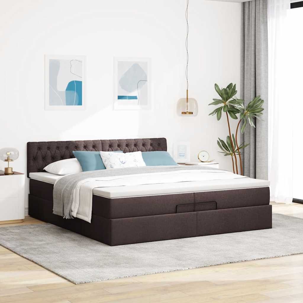vidaXL Łóżko otomana z materacem ciemnobrązowe 200x200 cm tkanina