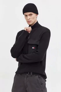 Swetry męskie - Tommy Jeans sweter bawełniany kolor czarny z półgolfem - grafika 1