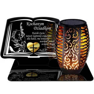 ZNICZ SOLARNY LED WIECZNY PODSTAWKA NA CMENTARZ GRÓB Księga EFEKT PŁOMIENIA DLA DZIADKÓW - Lampiony i znicze - miniaturka - grafika 1