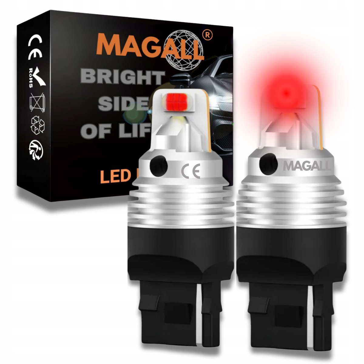 ŻARÓWKI LED W21W T20 7440 LONGLIFE CZERWONE BARDZO MOCNE 1600LM STOPU 12V