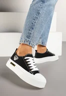 Trampki damskie - Czarne Trampki na Grubej Podeszwie Ozdobione Metalicznymi Sercami Firloris - miniaturka - grafika 1