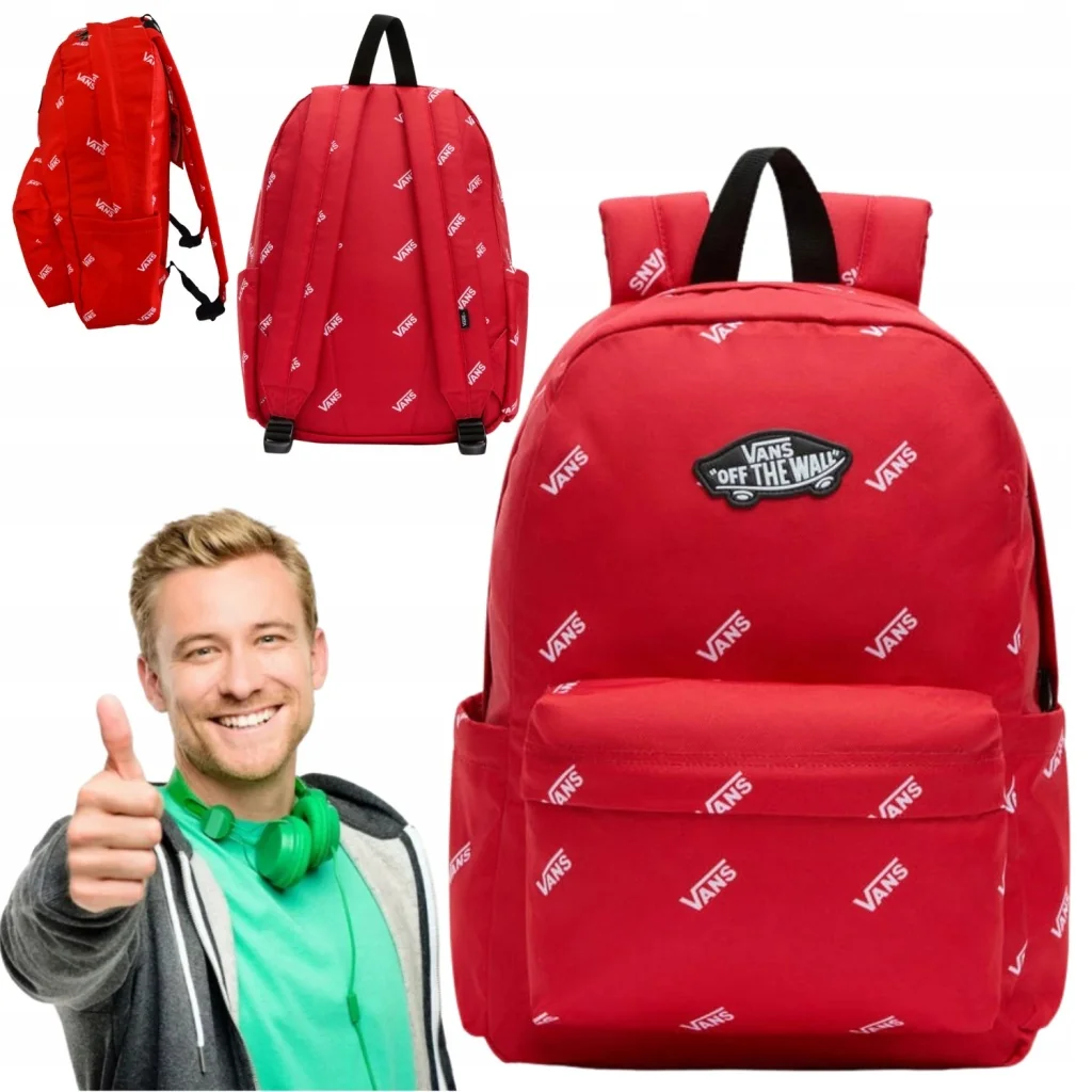 PLECAK SZKOLNY MŁODZIEŻOWY DLA CHŁOPCA DZIEWCZYNKI CZERWONY 22L DUŻY VANS