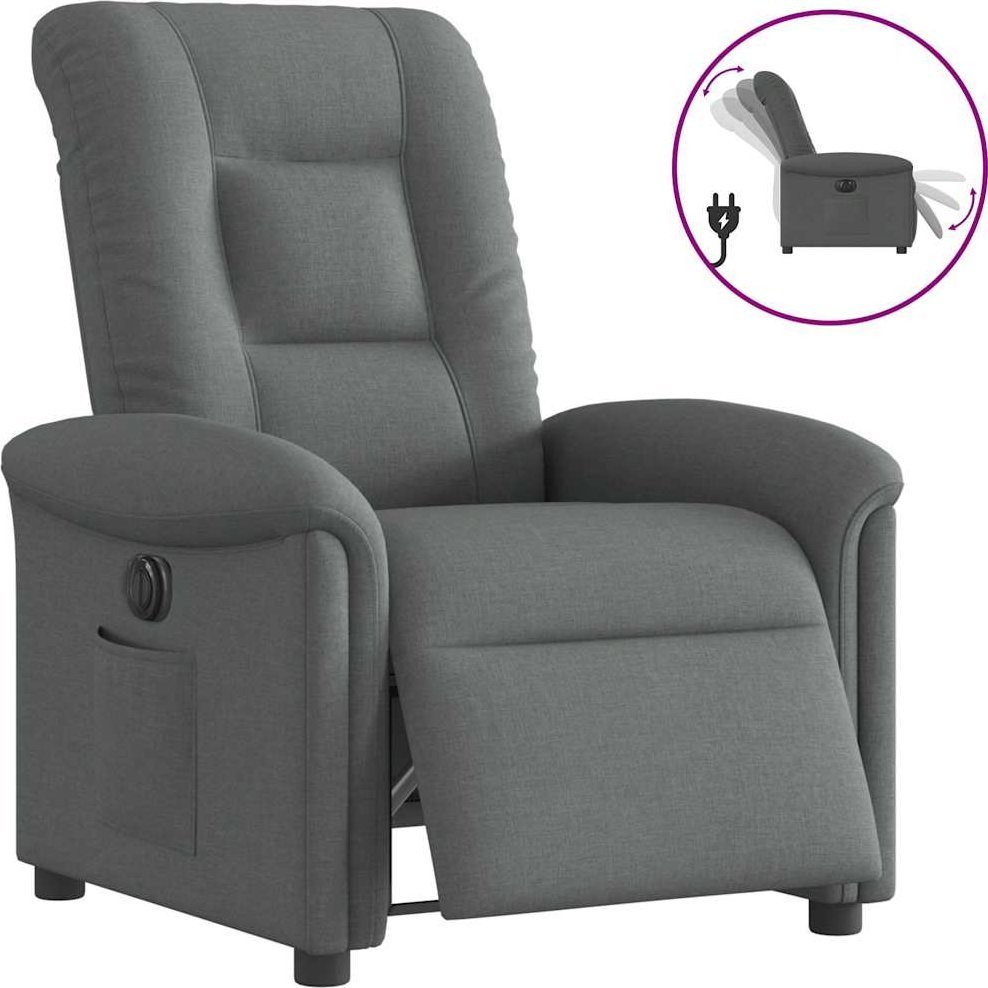 Elektryczny fotel rozkładany, ciemnoszary, obity tkaniną