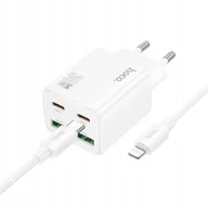 Ładowarki do telefonów - Ładowarka sieciowa do telefonu Hoco 2 x USB C + 2 x USB A QC3.0 PD 3A 30W + kabel USB C do Lightning N56 biała - miniaturka - grafika 1