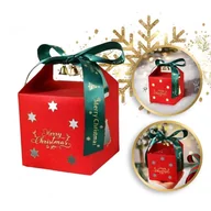 Ozdoby bożonarodzeniowe - Pudełko PREZENTOWE ozdobne czerwone, MERRY CHRISTMAS z kokardą 10x10x10 cm OPO38 - miniaturka - grafika 1