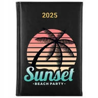 Kalendarze - KALENDARZ 2025 Planer Książkowy CZARNY Terminarz Wschód Słońca Plaża Wzory - miniaturka - grafika 1