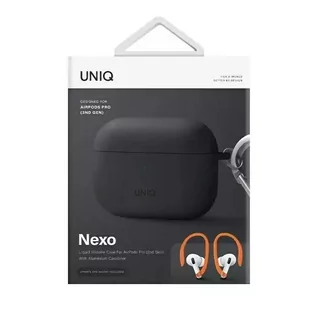 Etui ochronne na słuchawki UNIQ etui Nexo AirPods Pro 2 gen + Ear Hooks Silicone szary/charcoal grey - Akcesoria do słuchawek - miniaturka - grafika 3