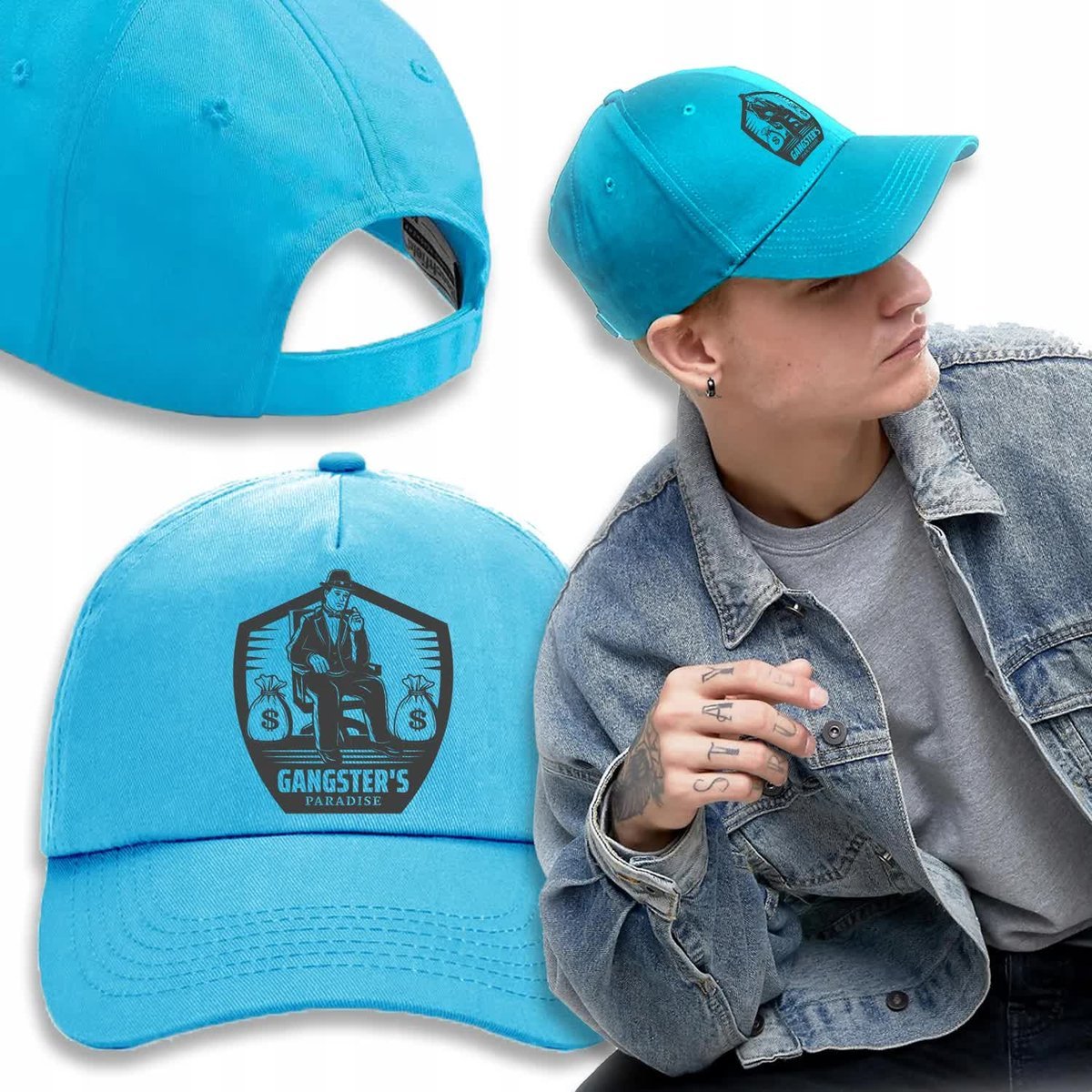 CZAPKA Niebieska Daszek Na Wiosnę GANGSTER Wzory