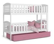 Łóżka dla dzieci i młodzieży - Łóżko piętrowe 190x80 białe róż KUBUŚ - miniaturka - grafika 1
