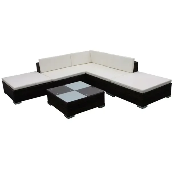 Rattanowy zestaw mebli ogrodowych brązowy z kremowymi poduszkami 70x70 cm