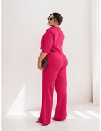 Komplety damskie - Elegancki komplet PLUS SIZE ze spodniami JASIRA - fuksjowy - miniaturka - grafika 1