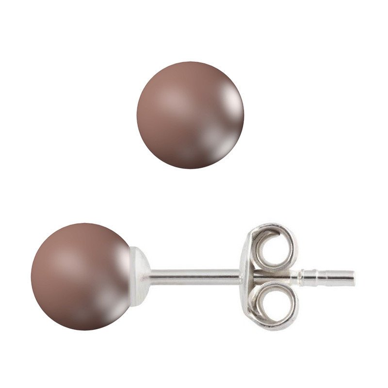 Kolczyki srebrne 925 z perłami Swarovski 6mm Velvet Brown