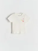 Bluzki dla niemowląt - Reserved - Prążkowany t-shirt z haftem - złamana biel - miniaturka - grafika 1