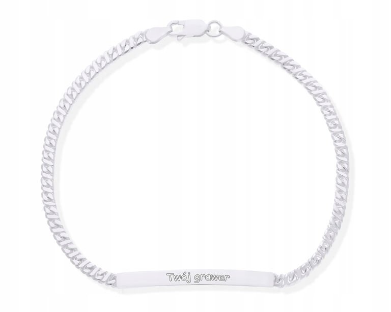 Bransoletka Męska Srebrna z Grawerem Blaszka Gładka dł. 22 cm pr. 925