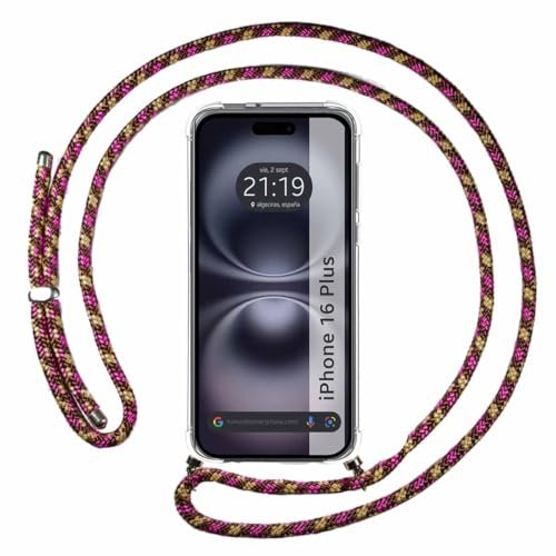 Przezroczyste etui na telefon iPhone 16 Plus (6,7) z fioletowym sznurkiem