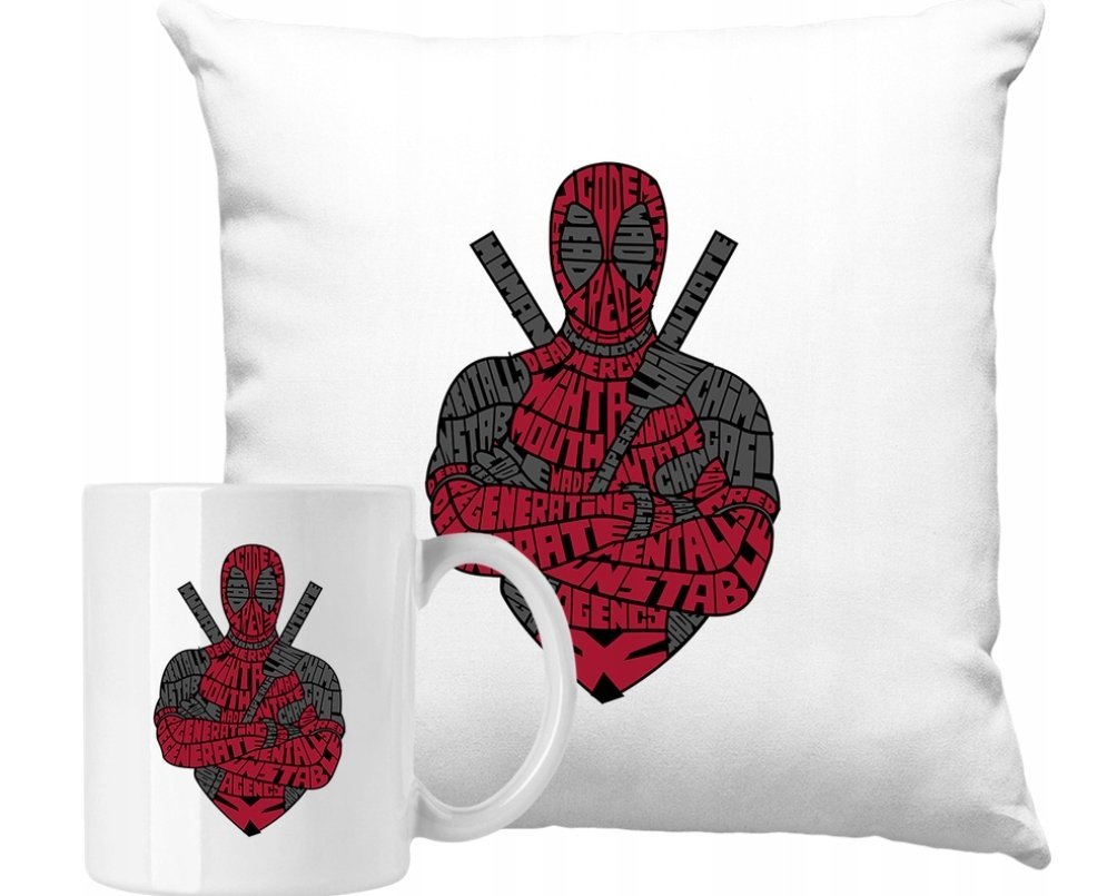 ZESTAW PODUSZKA + KUBEK Deadpool Deadpul Pomysł Na Prezent +IMIĘ