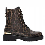 Botki damskie - XTI BOTKI DAMSKIE WZÓR PANTERKA ZŁOTE DETALE NA PLATFORMIE 40 JŁA - miniaturka - grafika 1