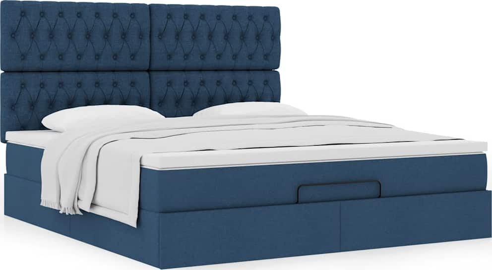 vidaXL Rama łóżka otomana z materacem, niebieska, 180x200 cm, tkanina