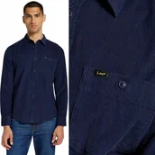 Koszule męskie - Lee LEESURE SHIRT Real Indigo SZTRUKSOWA GRANATOWA BAWEŁNIANA KOSZULA L - miniaturka - grafika 1