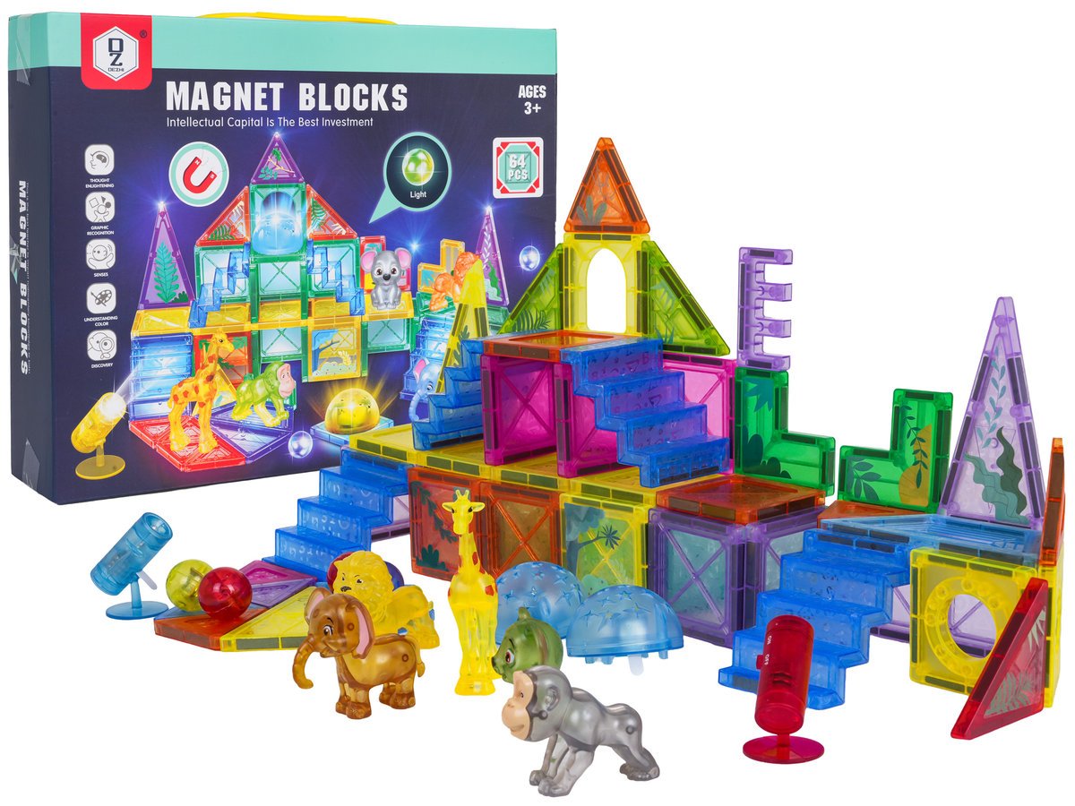 Zestaw Klocków Magnetycznych 3D ZOO 64el.