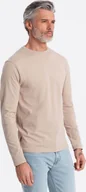 Koszulki męskie - Ombre Męski longsleeve BASIC z okrągłym dekoltem - beżowy V8 OM-LSBL-0106 XL - miniaturka - grafika 1