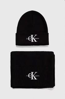 Apaszki i szaliki męskie - Calvin Klein Jeans czapka i szalik bawełniany kolor czarny - grafika 1