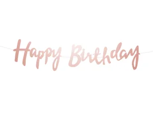 Baner z napisem Happy Birthday różowe złoto - 150 cm - 1 szt. - Dekoracje sali - miniaturka - grafika 1