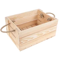 Zestawy upominkowe - Skrzynka z drewnianych desek pudełko z uchwytami z juty 33,5x24x14,5cm - miniaturka - grafika 1