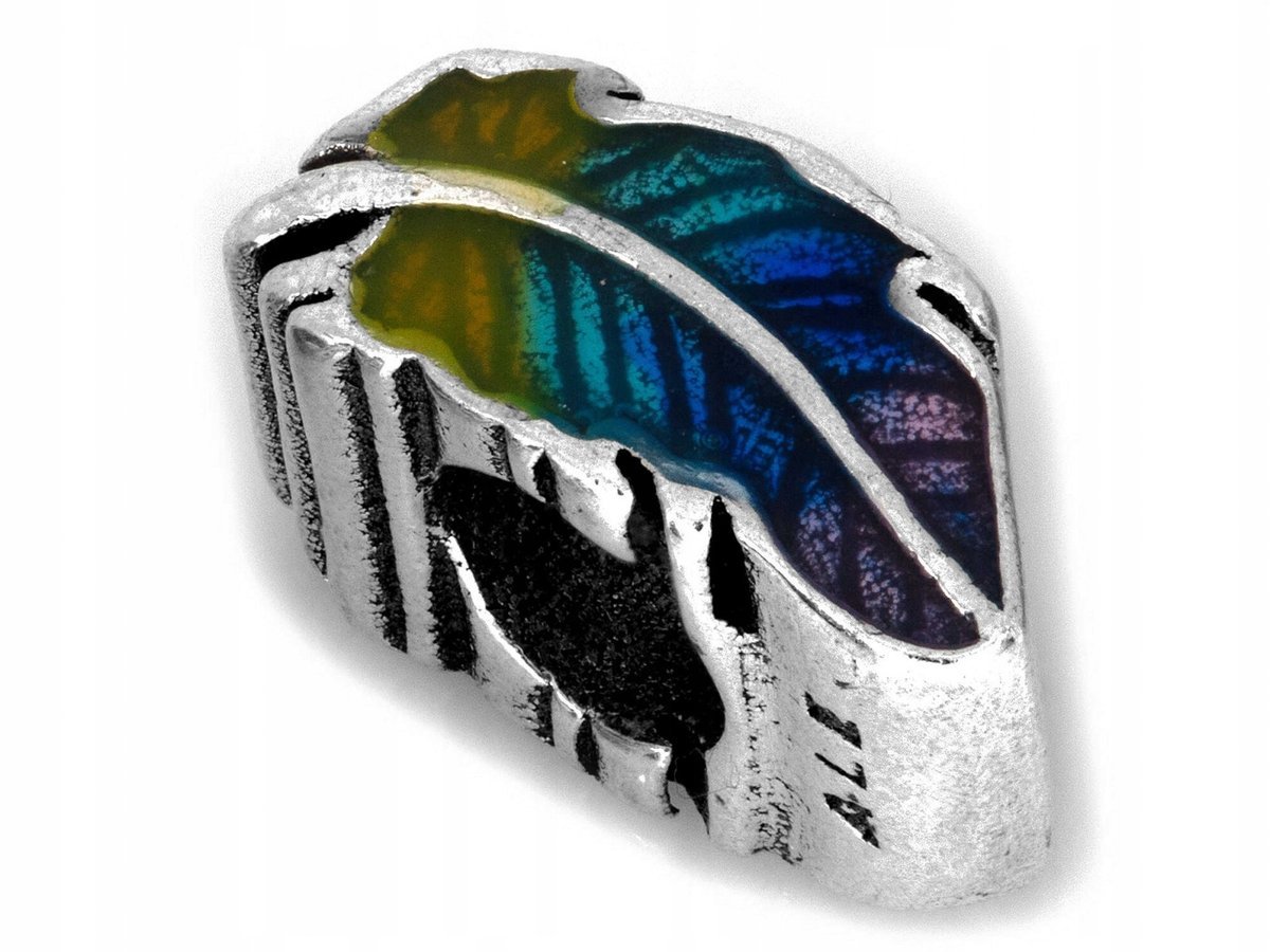 Srebrna zawieszka beads 925 z piórkiem emaliowanym 2.48g do bransoletki