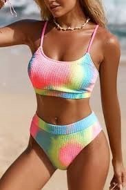 CUPSHE Top z teksturą tie-dye wash i wysokim stanem w komplecie z bikini