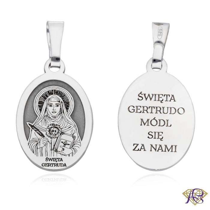 Srebrny medalik Ag 925 rodowany Św. Gertruda MDC095R