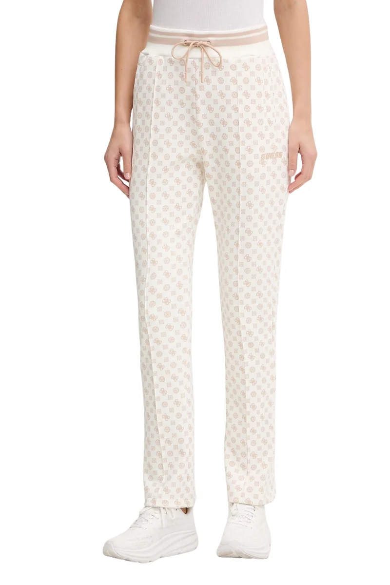 GUESS Kremowe damskie spodnie dresowe w monogram New Aggie XS