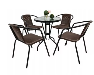 Zestaw ogrodowy kawowy na taras dla 4 osób stół fi60 i krzesła brązowy - Meble ogrodowe - miniaturka - grafika 1