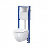 Stelaże i zestawy podtynkowe do WC - CERSANIT S701-790 Zestaw Cersanit Zen miska WC Clean On z deską wolnoopadającą i stelaż podtynkowy Economy z przyciskiem spłukującym Link chrom błyszczący - miniaturka - grafika 1