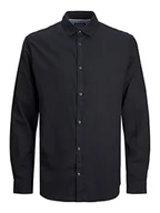 Koszule męskie - JACK & JONES koszula męska gingham karo, Czarny/detale:/Solid/Slim Fit, S - miniaturka - grafika 1
