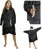 Bluzy damskie - kontrast Ciepła gruba bluza z kapturem kocobluza oversize czarna - miniaturka - grafika 1