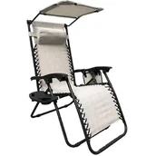 Leżaki ogrodowe - Saska Garden LEŻAK OGRODOWY SKŁADANY WIELOFUNKCYJNY Z DASZKIEM 175X52/65X110CM BEŻOWY 1032351 - miniaturka - grafika 1
