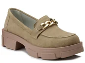 Półbuty damskie - Półbuty damskie skórzane zamszowe Filippo 3221 beżowy-40 - miniaturka - grafika 1